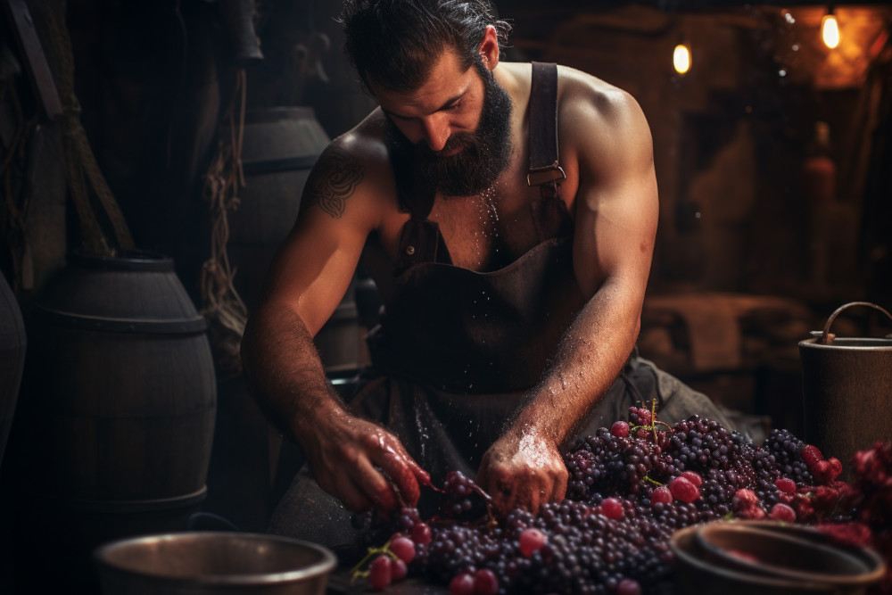 Man squishing fruits to make non-alcoholic wine